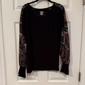 Chico’s Women's Black and Red Paisley Sleeve Top